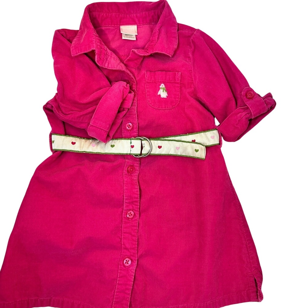 Vintage Janie and Jack Holiday Corduroy Dress 12-18 Months Penguin Belted 2008